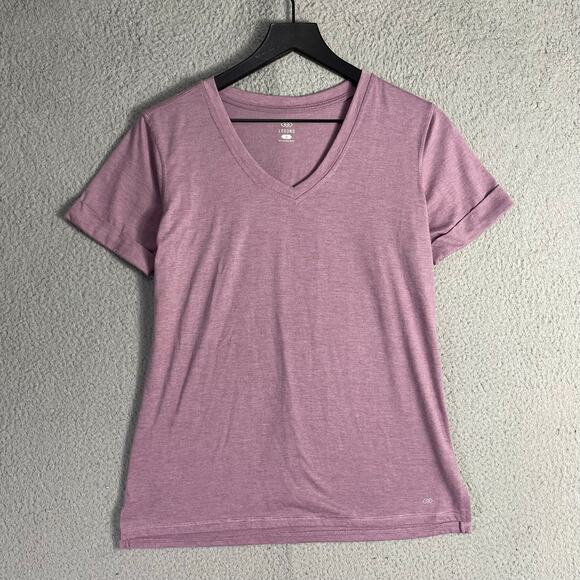 Pink V-Neck Lightweight Performance Tee Short Sleeve Polyester Shirt Women S - Picture 3 of 8